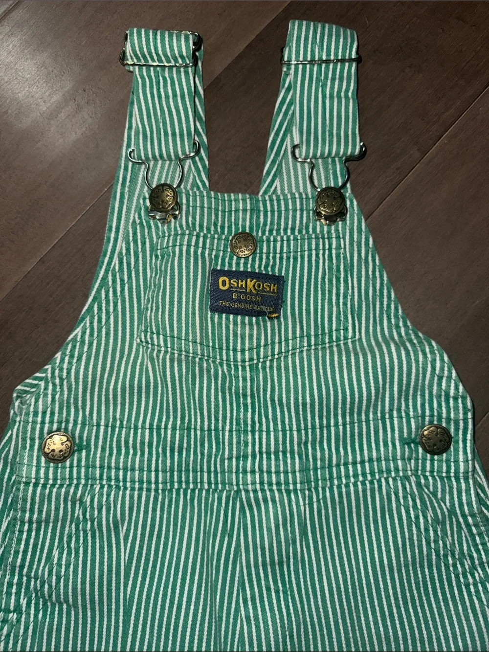 Vintage OshKosh B'Gosh Green & White Striped Overalls (Size 2T)